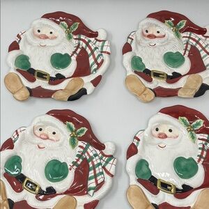 Fitz and Floyd Festive Santa Claus Holiday Plates Set of 4 Serve or hang